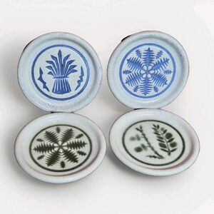 Four Pigeon Forge Pottery Floral Pattern Butter Mold Coasters 3.75" Wall Decor